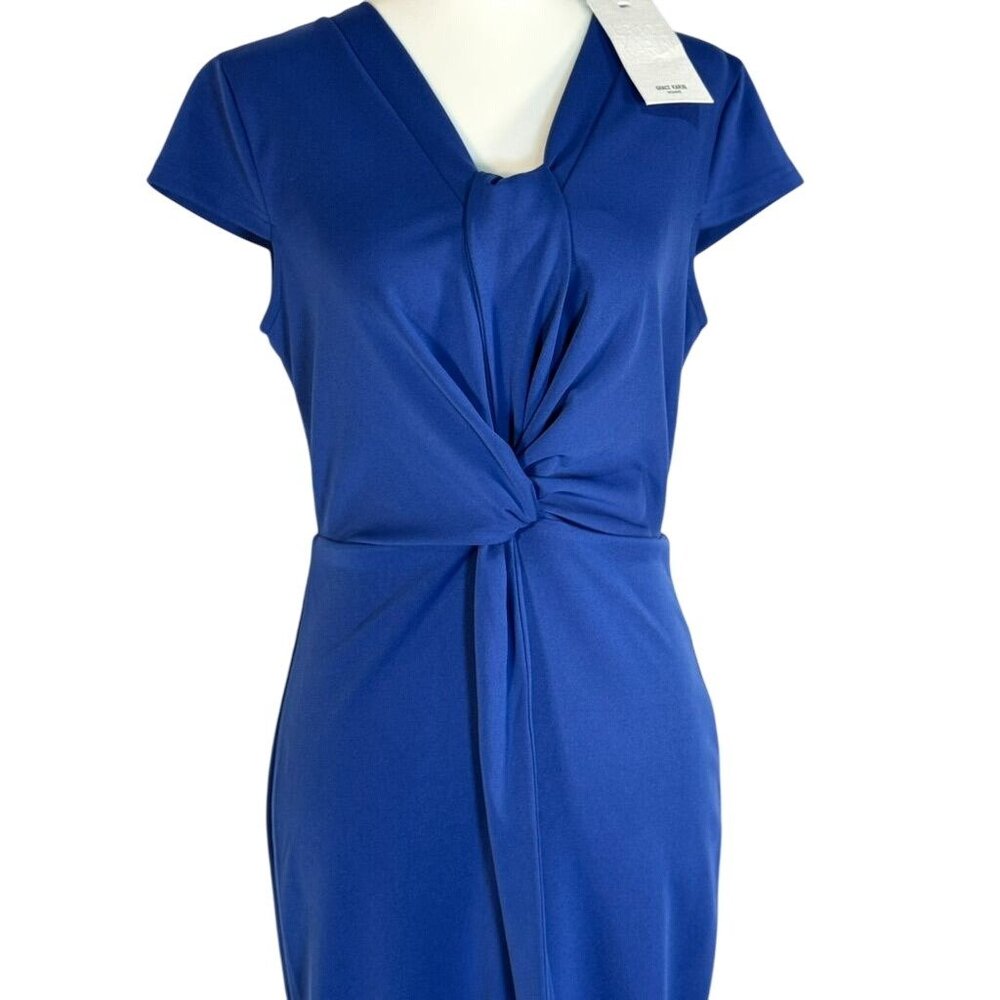 Grace Karin Size S Womens Blue Short Sleeve Knot Front Bodycon Midi Dress